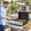 Gasgrill 7,5 KW Draagbare Tafelgrill Met 3 Branders Zijtafel Braadplaat Emaille Grillroosters Vetopvangbak