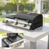Gasgrill 7,5 KW Draagbare Tafelgrill Met 3 Branders Zijtafel Braadplaat Emaille Grillroosters Vetopvangbak