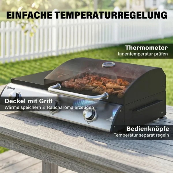 Gasgrill 7,5 KW Draagbare Tafelgrill Met 3 Branders Zijtafel Braadplaat Emaille Grillroosters Vetopvangbak
