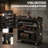 Gereedschapswagen Met Vergrendelbare Wielen, Rollende Werkplaatswagen Met 3 Niveaus, Lade En Geperforeerde Platen, Zwart