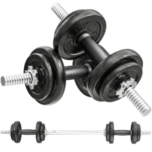 Halterset 2 in 1 Korte Halters Lange Halters Verstelbaar Tot 20 KG Met Antislip Handvat Voor Krachttraining Thuis Grijs