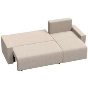 Hoekbank Met Slaapfunctie En Omkeerbare Chaise Longue, L vormige 3 zits Bank Met Fluwelen Bekleding, Beige