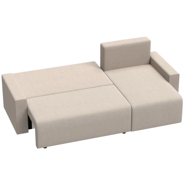 Hoekbank Met Slaapfunctie En Omkeerbare Chaise Longue, L vormige 3 zits Bank Met Fluwelen Bekleding, Beige