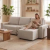 Hoekbank Met Slaapfunctie En Omkeerbare Chaise Longue, L vormige 3 zits Bank Met Fluwelen Bekleding, Beige