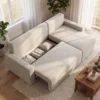 Hoekbank Met Slaapfunctie En Omkeerbare Chaise Longue, L vormige 3 zits Bank Met Fluwelen Bekleding, Beige