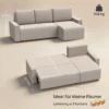 Hoekbank Met Slaapfunctie En Omkeerbare Chaise Longue, L vormige 3 zits Bank Met Fluwelen Bekleding, Beige