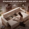 Hoekbank Met Slaapfunctie En Omkeerbare Chaise Longue, L vormige 3 zits Bank Met Fluwelen Bekleding, Beige