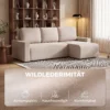 Hoekbank Met Slaapfunctie En Omkeerbare Chaise Longue, L vormige 3 zits Bank Met Fluwelen Bekleding, Beige