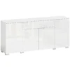 Hoogglans Dressoir, Moderne Commode Met 4 Deuren En Verstelbare Planken, Soft close Functie, Wit