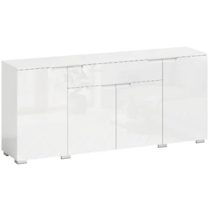 Hoogglans Dressoir, Moderne Commode Met 4 Deuren En Verstelbare Planken, Soft close Functie, Wit