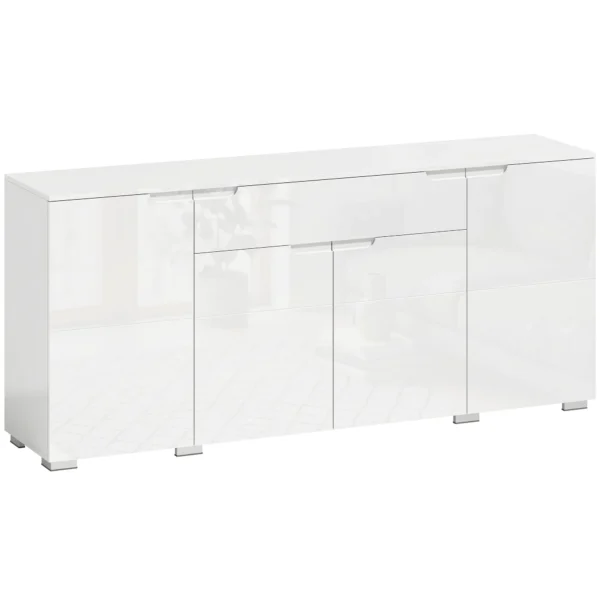 Hoogglans Dressoir, Moderne Commode Met 4 Deuren En Verstelbare Planken, Soft close Functie, Wit