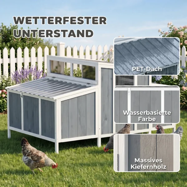 Houten Kippenhok Met Afsluitbare Deur, Legnest, Waterdicht PET dak Voor 3 4 Kippen, 145x90x92 Cm Grijs
