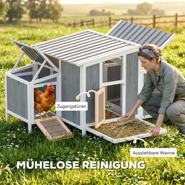 Houten Kippenhok Met Afsluitbare Deur, Legnest, Waterdicht PET dak Voor 3 4 Kippen, 145x90x92 Cm Grijs