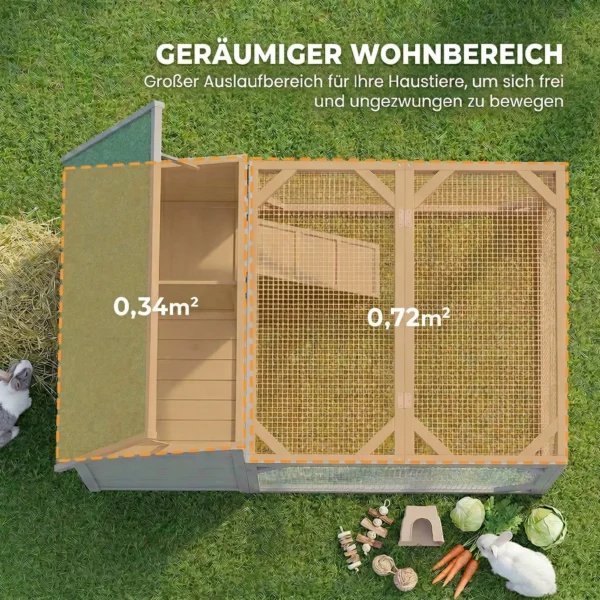 Houten Konijnenhok Met Opklapbaar Bitumendak, Ren, Deuren 125,5x100x49 Cm Grijs