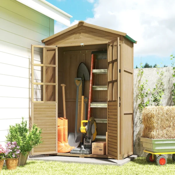 Houten Tuinkast Gereedschapsschuur Met Plank, Acrylramen, Afsluitbare Deur, Bodemplaat, Asfaltdak, Ventilatiepaneel