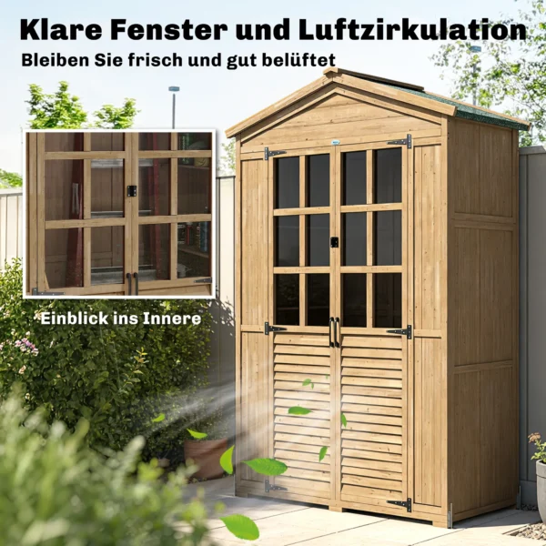 Houten Tuinkast Gereedschapsschuur Met Plank, Acrylramen, Afsluitbare Deur, Bodemplaat, Asfaltdak, Ventilatiepaneel