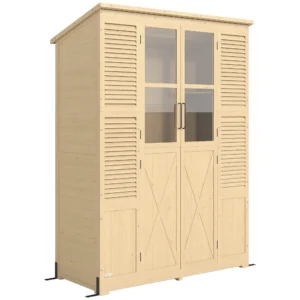 Houten Tuinkast Loopbare Gereedschapsschuur Met Plank Acrylramen Dubbele Deur Asfalt Dak Lamellenventilatie Bodemplaat