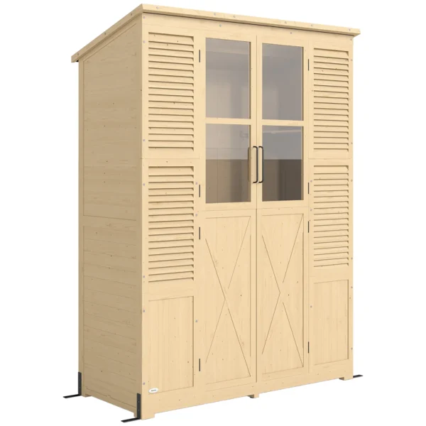 Houten Tuinkast Loopbare Gereedschapsschuur Met Plank Acrylramen Dubbele Deur Asfalt Dak Lamellenventilatie Bodemplaat