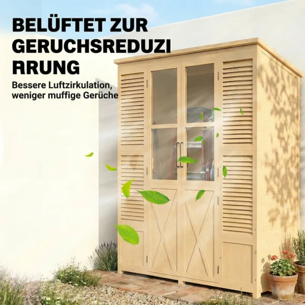 Houten Tuinkast Loopbare Gereedschapsschuur Met Plank Acrylramen Dubbele Deur Asfalt Dak Lamellenventilatie Bodemplaat