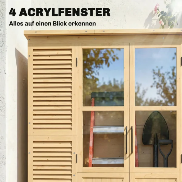 Houten Tuinkast Loopbare Gereedschapsschuur Met Plank Acrylramen Dubbele Deur Asfalt Dak Lamellenventilatie Bodemplaat