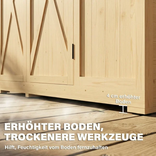 Houten Tuinkast Loopbare Gereedschapsschuur Met Plank Acrylramen Dubbele Deur Asfalt Dak Lamellenventilatie Bodemplaat