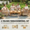 Houten Tuinmeubelset Zitgroep Voor 4 Personen Met 2 zits Sofa, 2 Stoelen, Tafel, Touwvlechtwerk, Lamellendesign, Wasbare Kussens