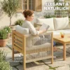 Houten Tuinmeubelset Zitgroep Voor 4 Personen Met 2 zits Sofa, 2 Stoelen, Tafel, Touwvlechtwerk, Lamellendesign, Wasbare Kussens