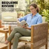 Houten Tuinmeubelset Zitgroep Voor 4 Personen Met 2 zits Sofa, 2 Stoelen, Tafel, Touwvlechtwerk, Lamellendesign, Wasbare Kussens