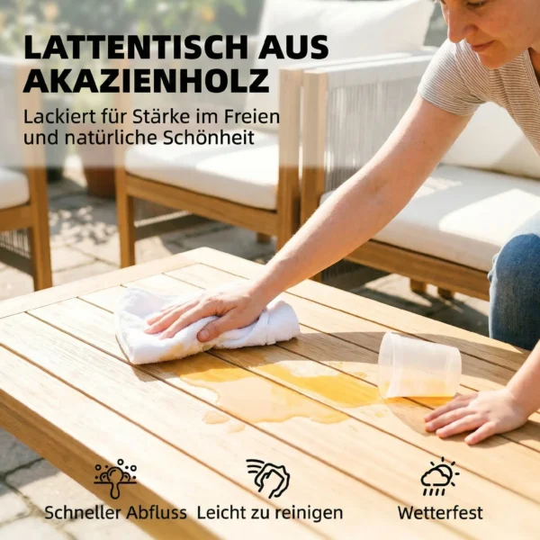 Houten Tuinmeubelset Zitgroep Voor 4 Personen Met 2 zits Sofa, 2 Stoelen, Tafel, Touwvlechtwerk, Lamellendesign, Wasbare Kussens