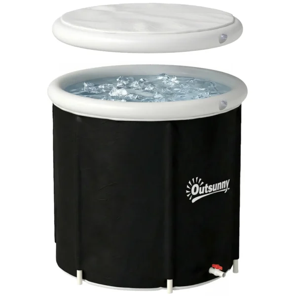 IJsbad Ø78 Cm Opvouwbare IJsbadtub Opblaasbare Draagbare IJston 280L Met 3 Isolatielagen Deksel, Zwart