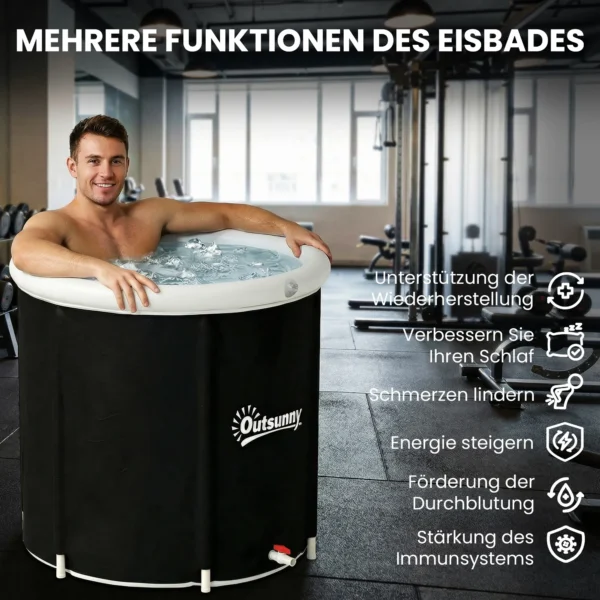 IJsbad Ø78 Cm Opvouwbare IJsbadtub Opblaasbare Draagbare IJston 280L Met 3 Isolatielagen Deksel, Zwart