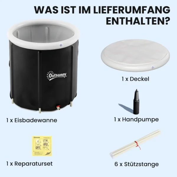 IJsbad Ø78 Cm Opvouwbare IJsbadtub Opblaasbare Draagbare IJston 280L Met 3 Isolatielagen Deksel, Zwart