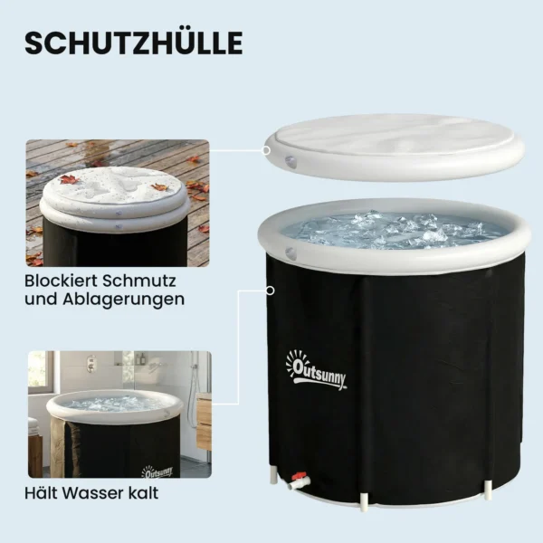 IJsbad Ø78 Cm Opvouwbare IJsbadtub Opblaasbare Draagbare IJston 280L Met 3 Isolatielagen Deksel, Zwart