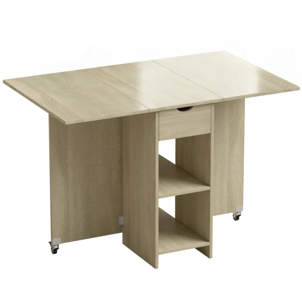 Inklapbare Eettafel Voor 2 4 Personen, Rolbare Tafel Met Open Vak En Lade, Ideaal Voor Kleine Ruimtes, Natuur