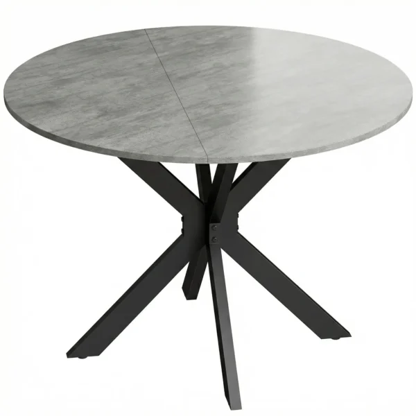Inklapbare Eettafel Voor 2 6 Personen, Ronde Klaptafel Met Dubbel X Stalen Frame, Dik Tafelblad, Cementgrijs