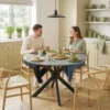 Inklapbare Eettafel Voor 2 6 Personen, Ronde Klaptafel Met Dubbel X Stalen Frame, Dik Tafelblad, Cementgrijs