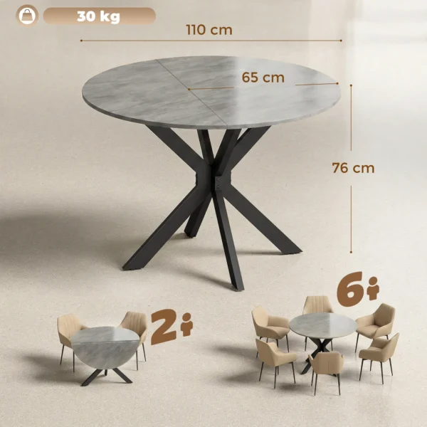 Inklapbare Eettafel Voor 2 6 Personen, Ronde Klaptafel Met Dubbel X Stalen Frame, Dik Tafelblad, Cementgrijs