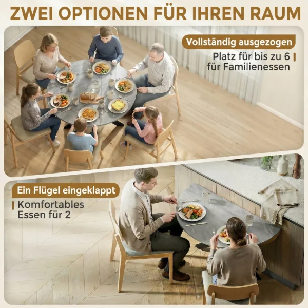 Inklapbare Eettafel Voor 2 6 Personen, Ronde Klaptafel Met Dubbel X Stalen Frame, Dik Tafelblad, Cementgrijs