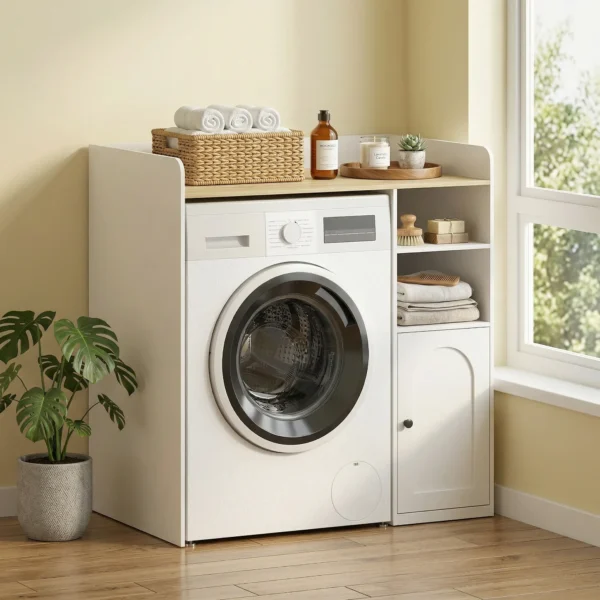 Kast Boven De Wasmachine Met Soft close Scharnieren, Moderne Badkamerorganizer Boven Het Toilet Met Open Opbergvakken