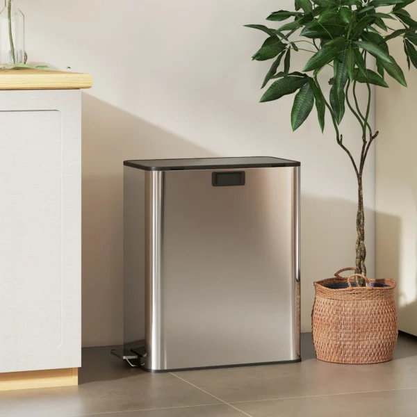 Keukenafvalbak 2 X 28L RVS Pedaalemmer Met Soft Close Deksel, Uitneembare Binnenvaten