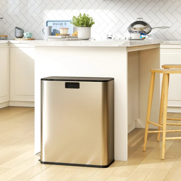 Keukenafvalbak 2 X 28L RVS Pedaalemmer Met Soft Close Deksel, Uitneembare Binnenvaten