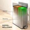 Keukenafvalbak 2 X 28L RVS Pedaalemmer Met Soft Close Deksel, Uitneembare Binnenvaten