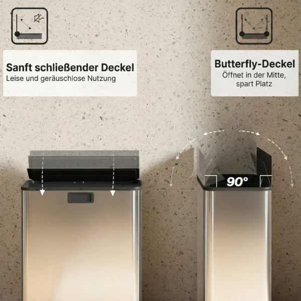 Keukenafvalbak 2 X 28L RVS Pedaalemmer Met Soft Close Deksel, Uitneembare Binnenvaten