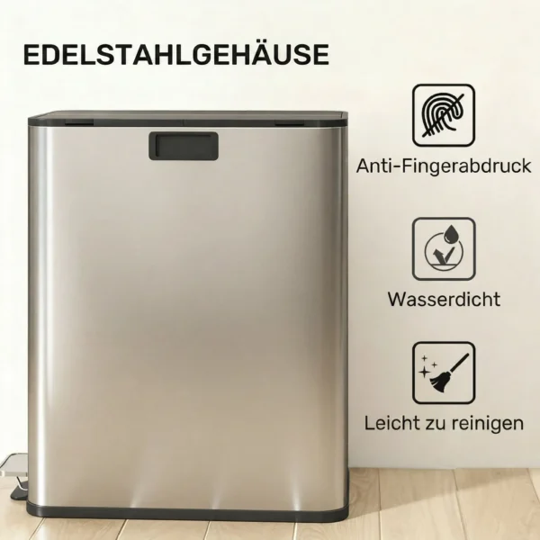 Keukenafvalbak 2 X 28L RVS Pedaalemmer Met Soft Close Deksel, Uitneembare Binnenvaten