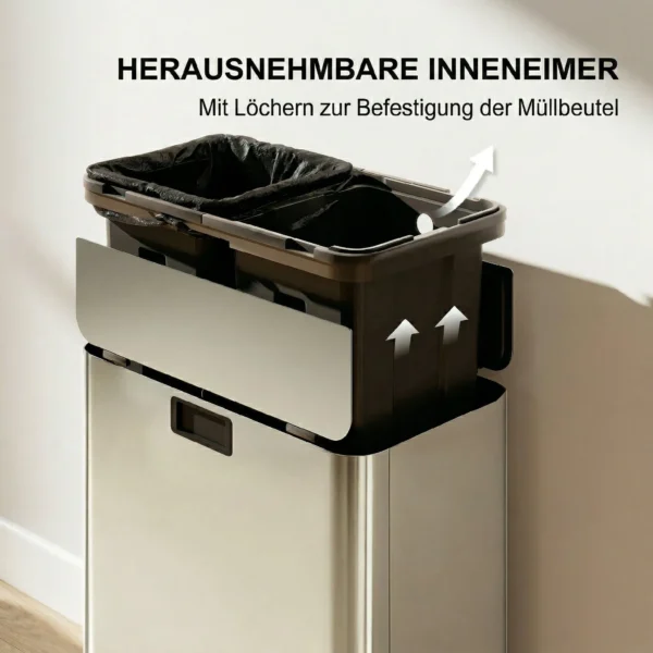 Keukenafvalbak 2 X 28L RVS Pedaalemmer Met Soft Close Deksel, Uitneembare Binnenvaten