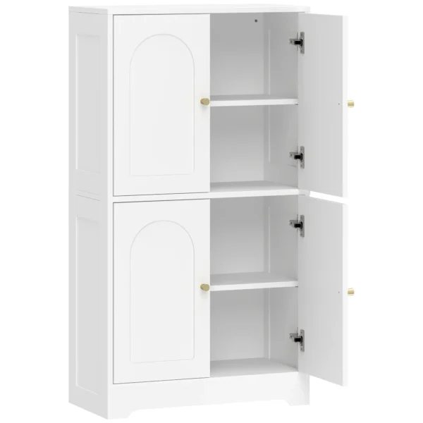 Keukenkast, Hoge Kast Met 2 Verstelbare Planken, Keukenbuffet Met 4 Gebogen Deuren 60 X 30 X 110 Cm, Wit