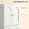 Keukenkast, Hoge Kast Met 2 Verstelbare Planken, Keukenbuffet Met 4 Gebogen Deuren 60 X 30 X 110 Cm, Wit