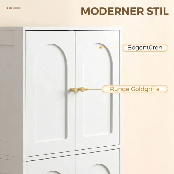 Keukenkast, Hoge Kast Met 2 Verstelbare Planken, Keukenbuffet Met 4 Gebogen Deuren 60 X 30 X 110 Cm, Wit