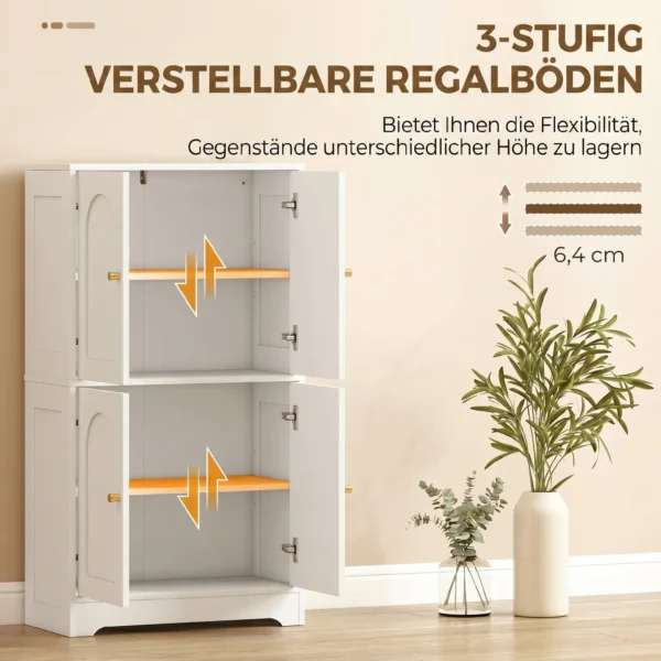 Keukenkast, Hoge Kast Met 2 Verstelbare Planken, Keukenbuffet Met 4 Gebogen Deuren 60 X 30 X 110 Cm, Wit