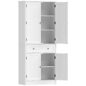 Keukenkast Met 4 Deuren, Lade En Verstelbare Planken Voor Keuken, 80 X 39,5 X 186,4 Cm Wit